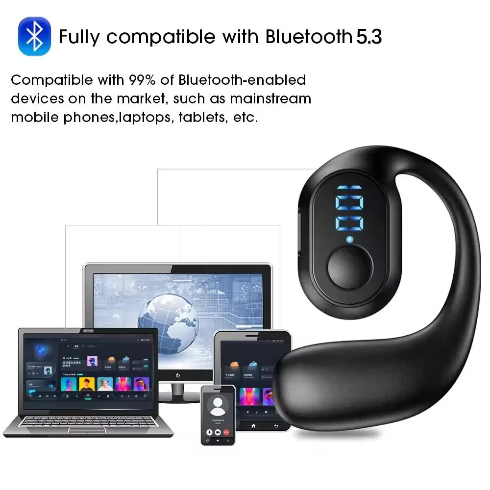 Wireless Earphone Bluetooth Bone Conduction Headphones Ear Hook LED Display Surround Sound