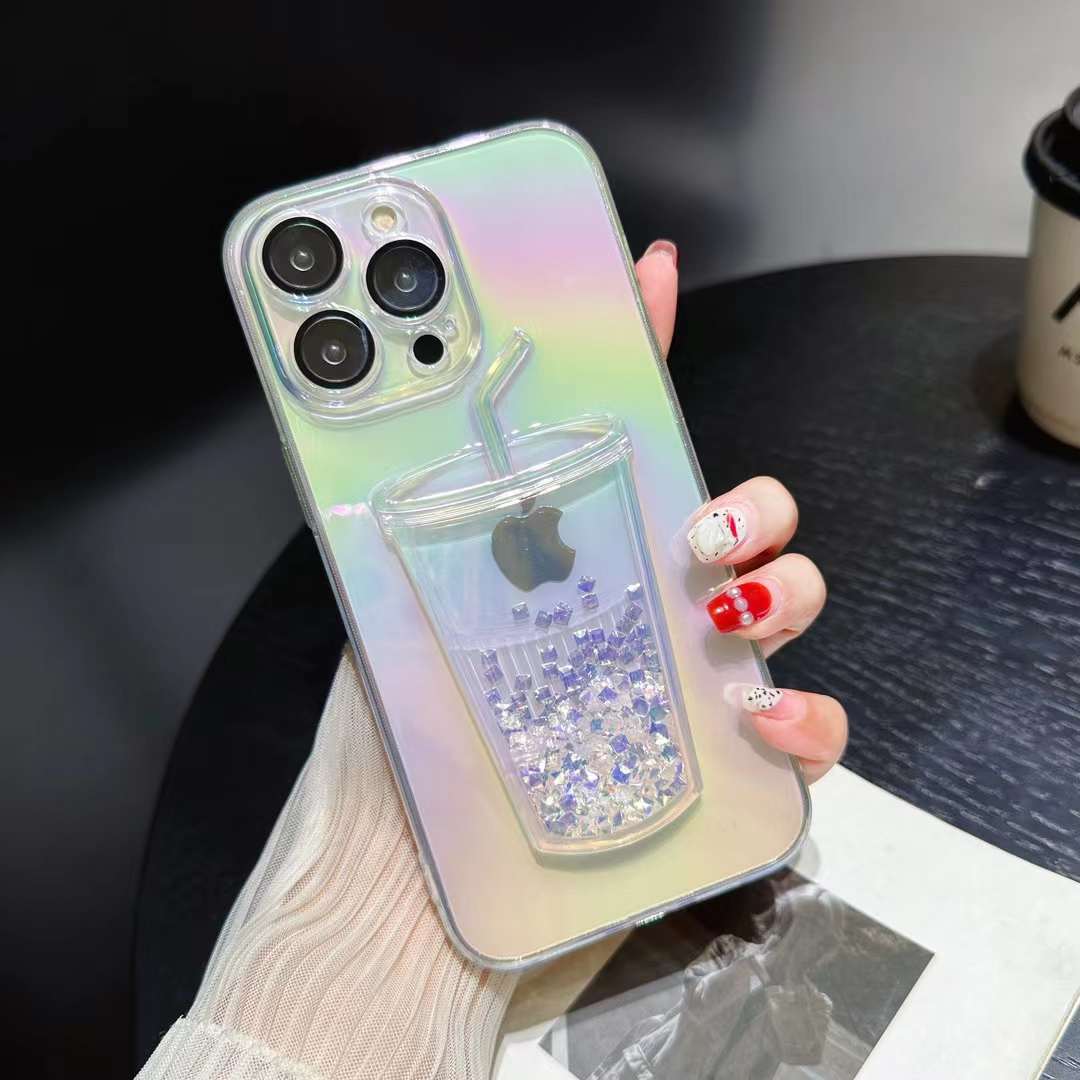 For iPhone 16 15 14 13 12 11 Pro Max Phone Case, Flowing Liquid Quicksand Cup Sparkling Bling Glitter Cup Style Fun Sparkle Transparent Soft TPU Full Cover