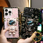 Glitter Quicksand Bear Astronaut Stand Square Phone Case For iPhone 15 14 13 12 11 Pro Max XR X/XS XSMax