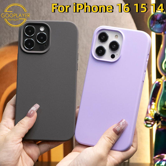 For iPhone 16 15 14 Pro Max Phone Case, Liquid Silicone Luxury Anti-Fingerprint Shockproof Hard Full Cover