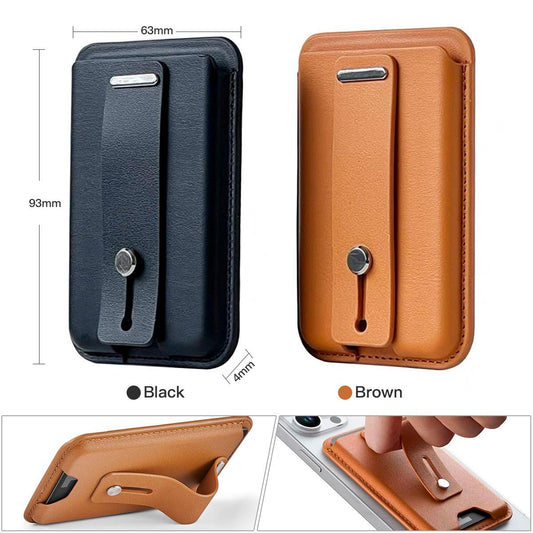 Support Wrist Strap Strong Magnetic Leather Card Wallet Card Holder for Magsafe Holder For iPhone 16 15 12 13 14 Samsung S24 S23 Universal Accessorries