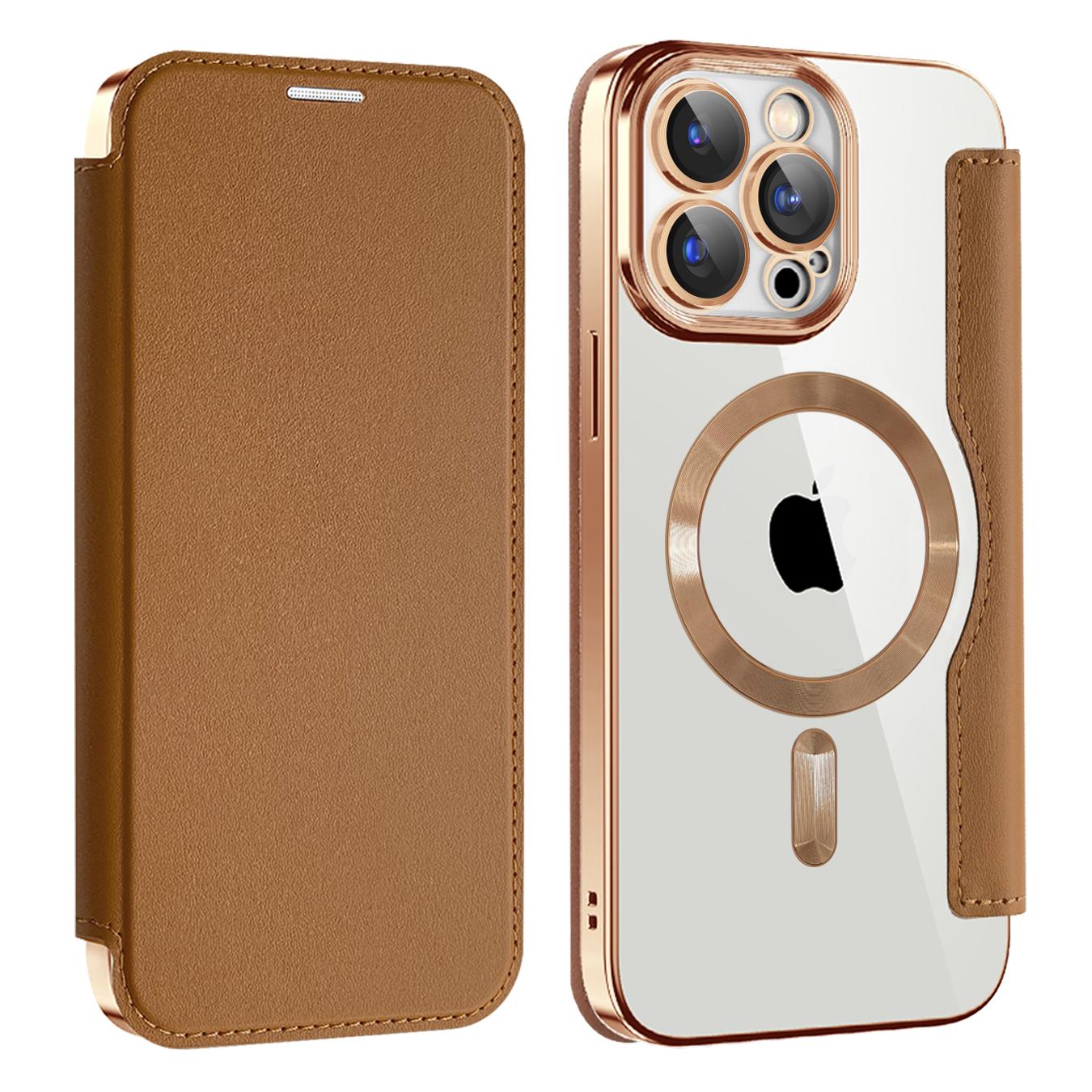 Wireless Charge Case for iPhone 16 15 14 13 12 Pro Max 15 Plus Magnetic Shockproof Flip Leather Shell Card Slot Hard PC Back Cover