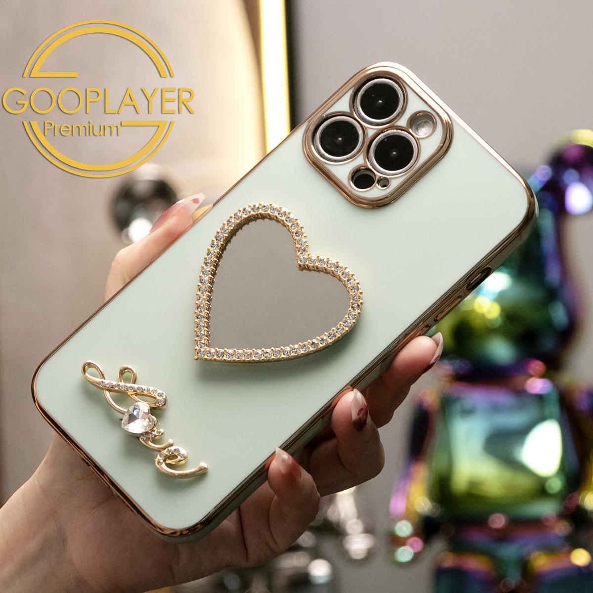 For iPhone 16 15 14 13 Pro Max Phone Case, Love Heart Mirror TPU Luxury Plating Slim Soft Full Cover