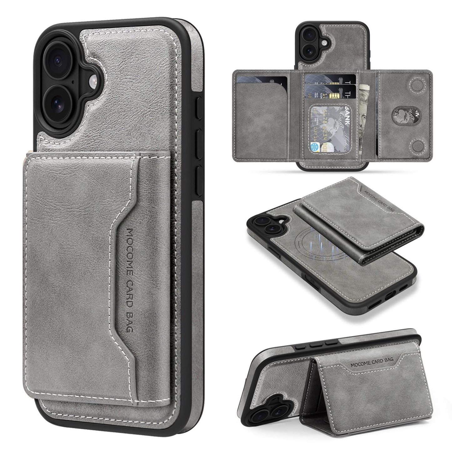 For iPhone 16ProMax 16 15 14 13 Phone Case with Strong Magnetic Wallet, Luxury Leather Anti-Fall Card Bag Kickstand for Magsafe Shockproof Business Hard Full Cover