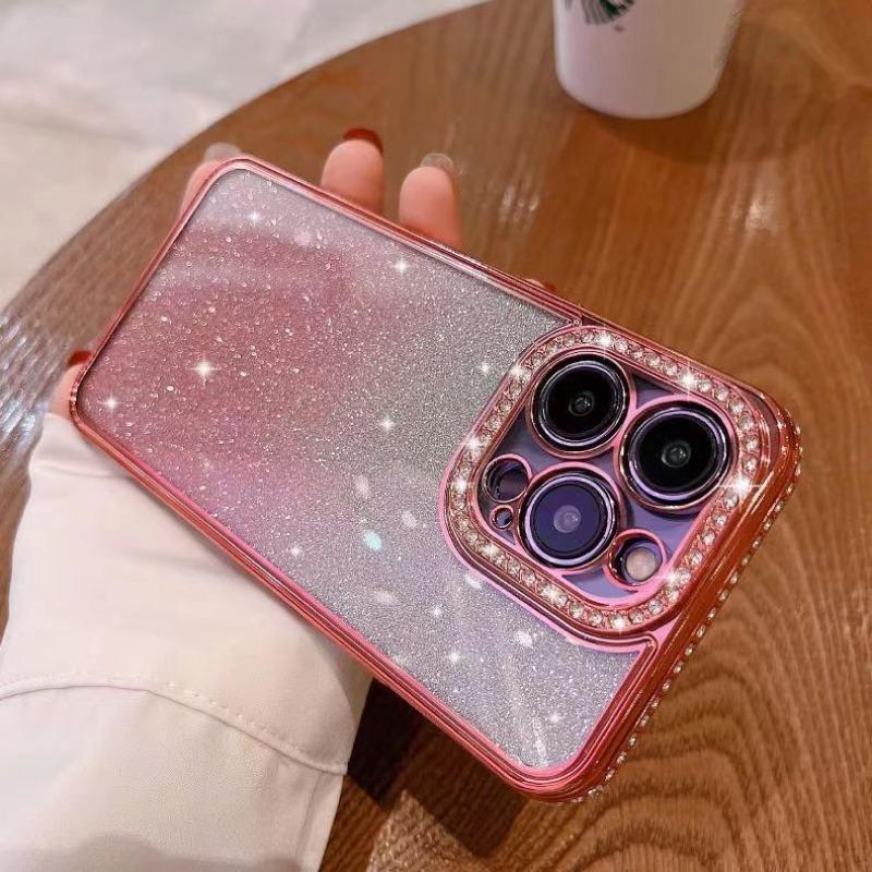 For iPhone 16 15 14 13 12 Pro Max Phone Case, Clear Gradient Glitter Diamond Shockproof Soft Anti-Fall Non-Yellowing Full Cover