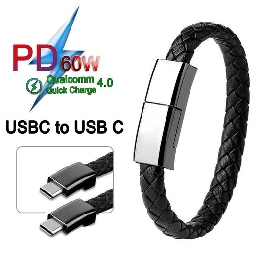 USB C Bracelet Cable Type C to C Data Fast Charging Cord Fashion Double Braided Wrist Quick Charge Line for iPhone 16 15 Samsung Xiaomi OPPO Vivo HUAWEI