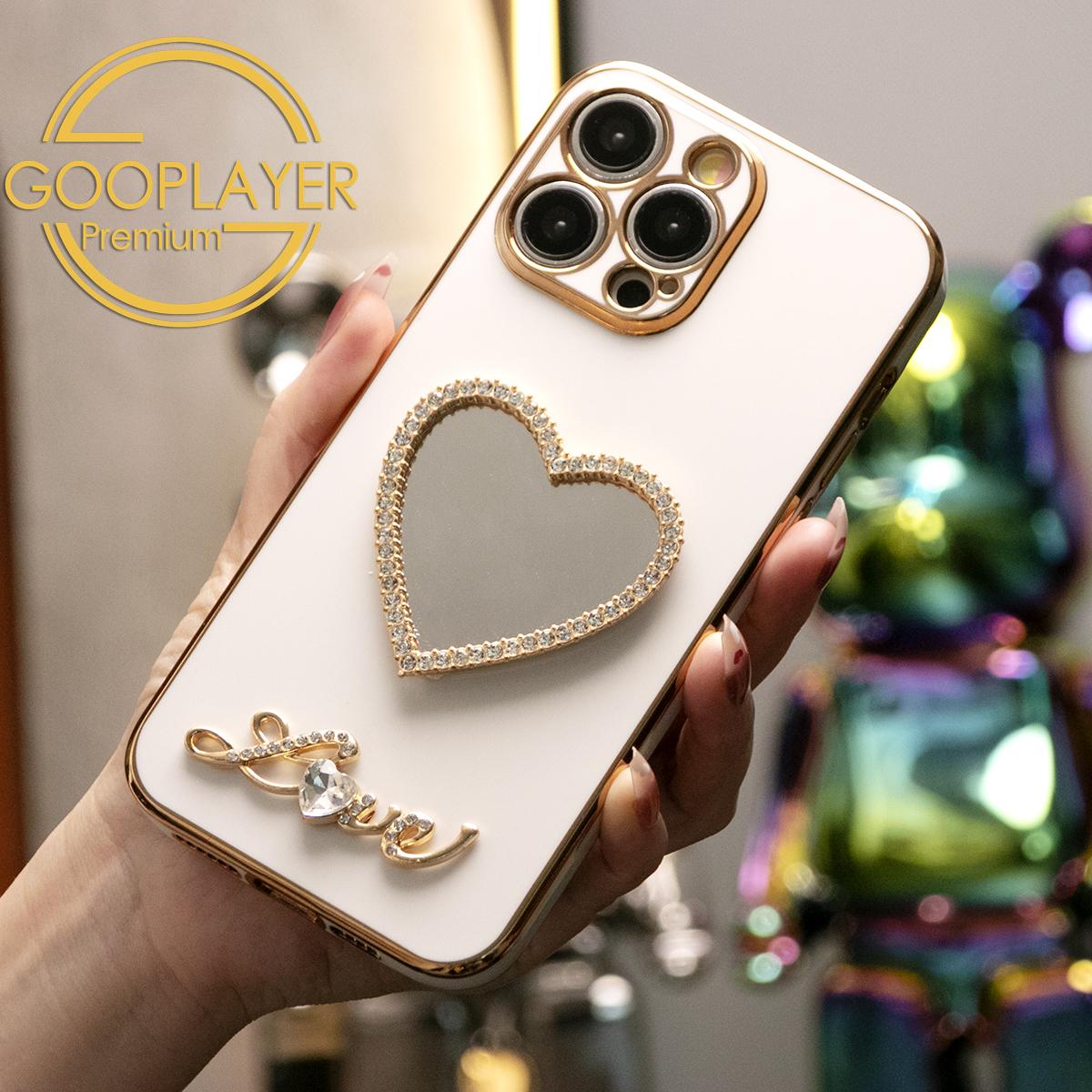 For iPhone 16 15 14 13 Pro Max Phone Case, Love Heart Mirror TPU Luxury Plating Slim Soft Full Cover