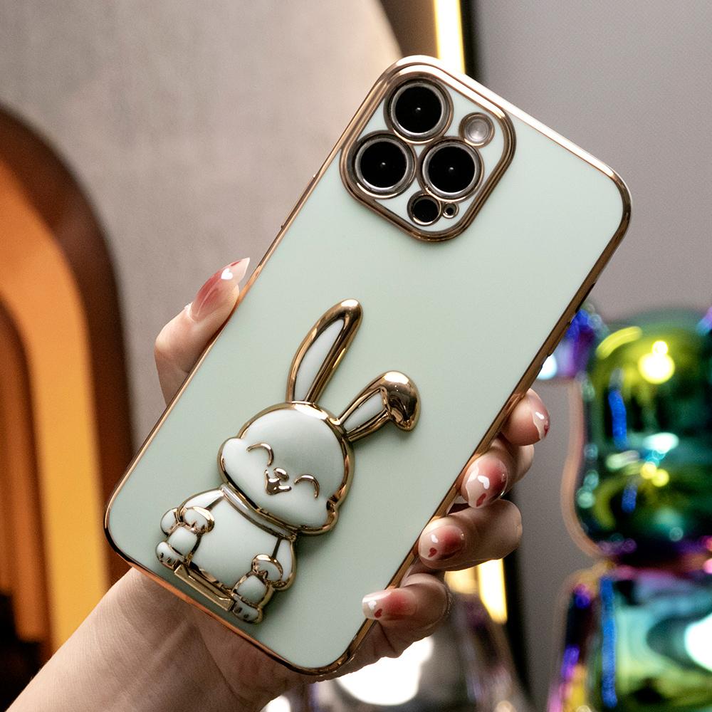 Rabbit Stand Plating Phone Case for iPhone 16ProMax 16 15 14 13 12 11 Pro Max