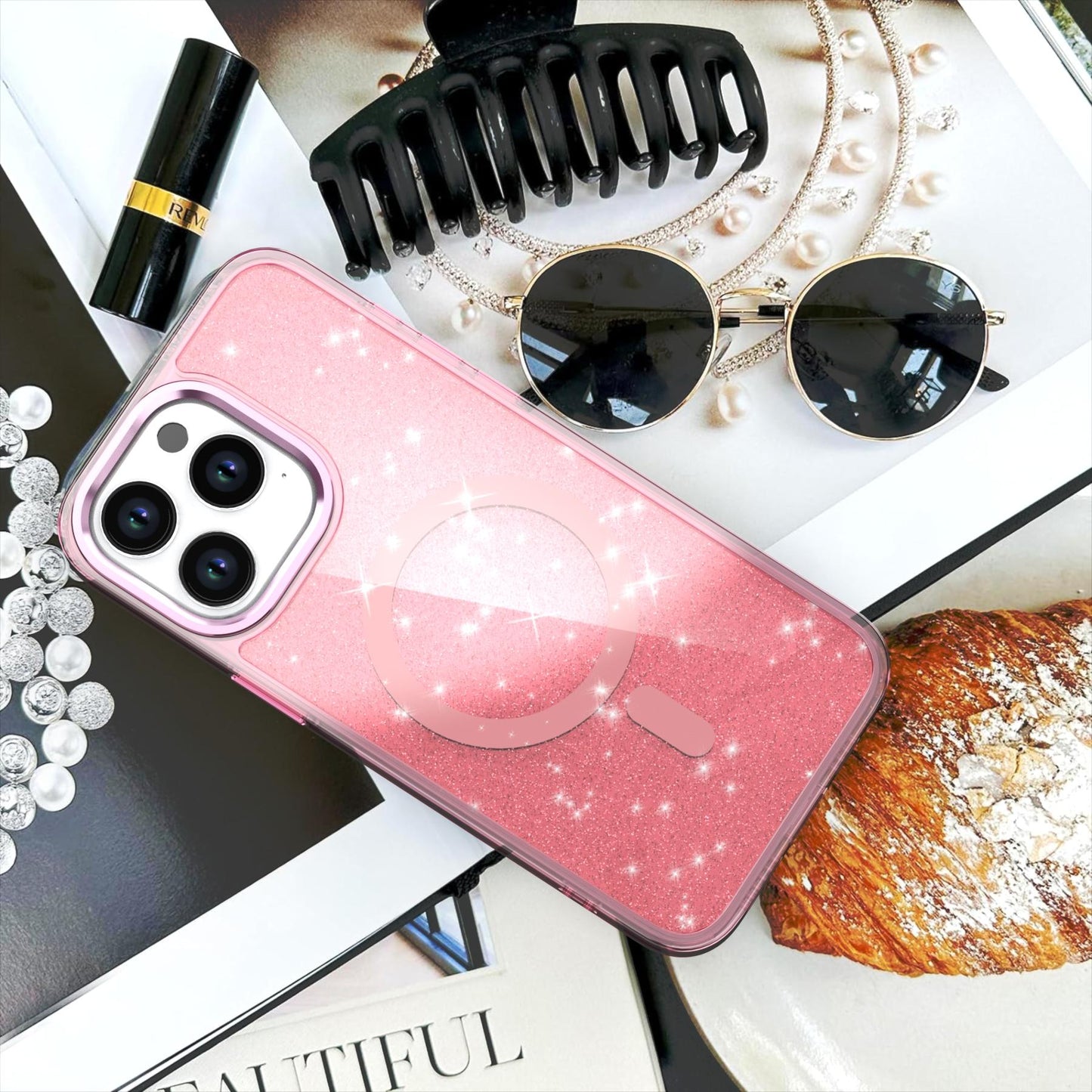 Glitter Shining Case For iPhone 16 15 14 13 12 11 Pro Max Plus Magsafe Plating Wireless Charging Bling Cover Back Shell Girls