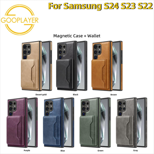 For Samsung S24Ultra S24 S23 S22 Phone Case with Strong Magnetic Wallet, Leather Card Bag Stand Support Wireless Charging Shockproof Hard Full Cover