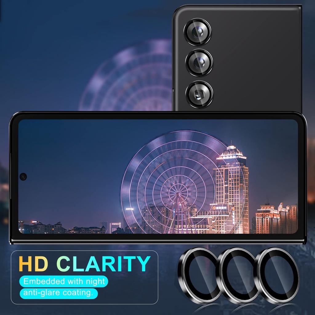 Metal Camera Lens Protector For Samsung Galaxy Z Fold 5 Scratch Resistant 9H Tempered Glass With Metal Ring Lens Cover For Galaxy Z Fold5