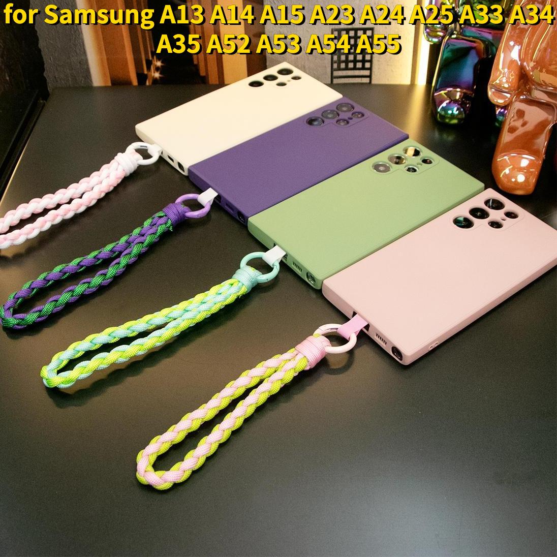 Silicone Matte Phone Case with Braided Rope Bracelet for Samsung A13 A14 A15 A23 A24 A25 A33 A34 A35 A52 A53 A54 A55 Note20 Ultra